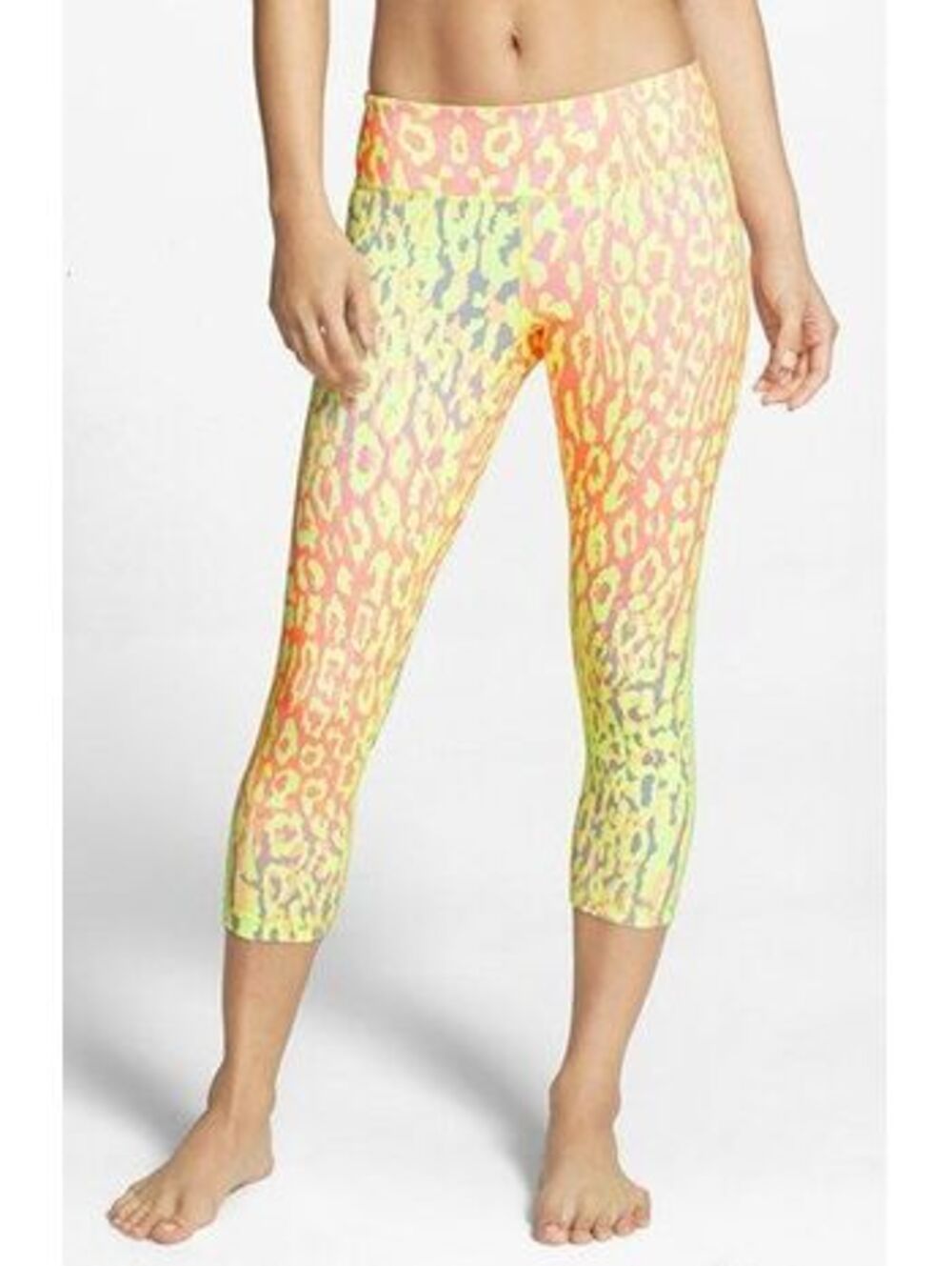 Zella Live In High Waist Crop Leggings Pink Orange Neon Animal Print Size M
